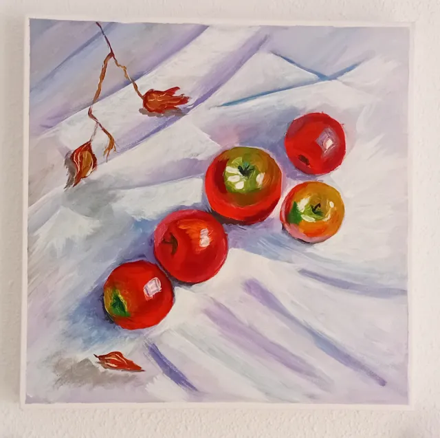 Cuadro de manzanas pintado al óleo