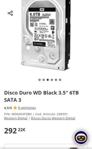 Disco Duro WD Black 6TB 7200RPM 256MB