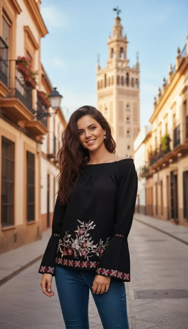 Camiseta manga larga bordada