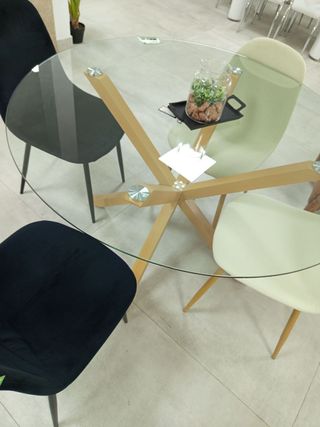 Mesa Redonda Cristal y Madera