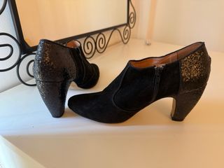 Botines tacón negro terciopelo y lentejuelas