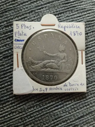 Moneda 5 Ptas Plata República 1870