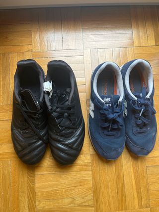 Botas de fútbol T-40 y zapatillas New Balance T-38
