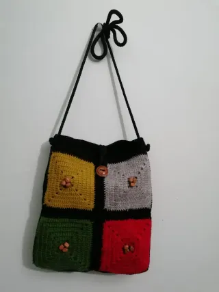 Bolso ganchillo cuadros forrado