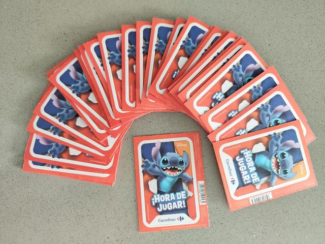 36 sobres Stitch sin abrir Carrefour,72cartas