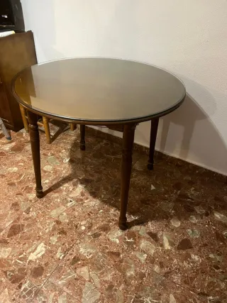 Mesa redonda madera y cristal