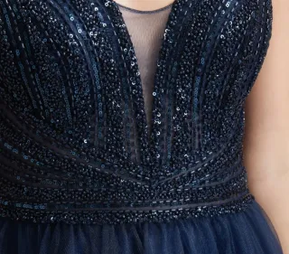 Vestido fiesta Swing azul con pedrería