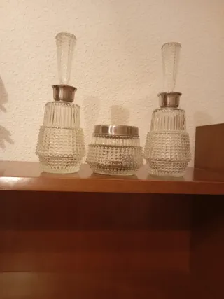 Juego tocador vintage cristal y metal