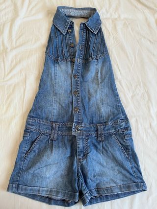 Precioso Mono vaquero escote halter azul