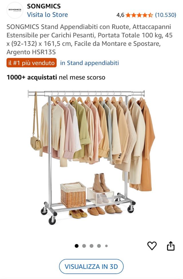 SONGMICS Stand Appendiabiti con Ruote