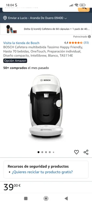 Cafetera Bosch Cápsulas.