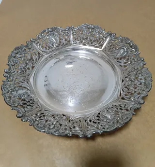 Frutero vintage troquelado años 30 baño plata 