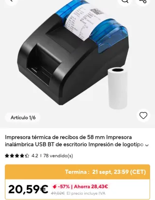 Impresora Térmica Recibos 58mm USB BT