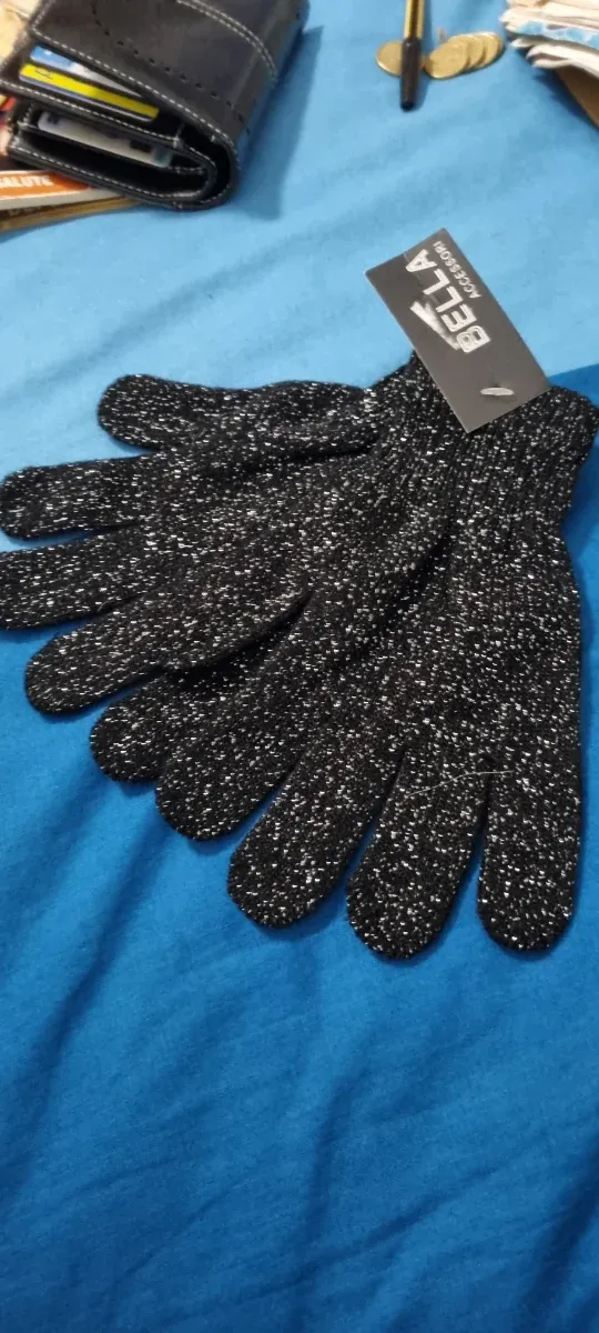 Guanti BELLA neri con glitter argento