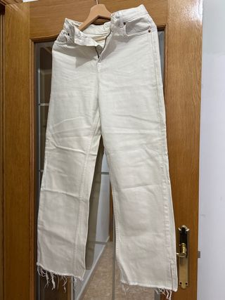 Pantalón ancho beige mujer