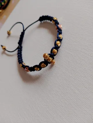 Pulsera Cruz Diamantada Azul y Dorada