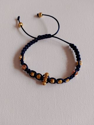 Pulsera Cruz Diamantada Azul y Dorada