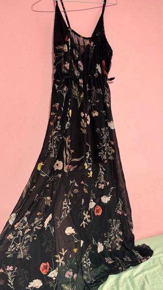 Vestido largo floral negro
