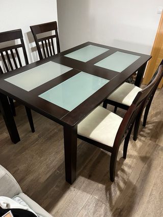 Mesa comedor madera y cristal + 4 sillas