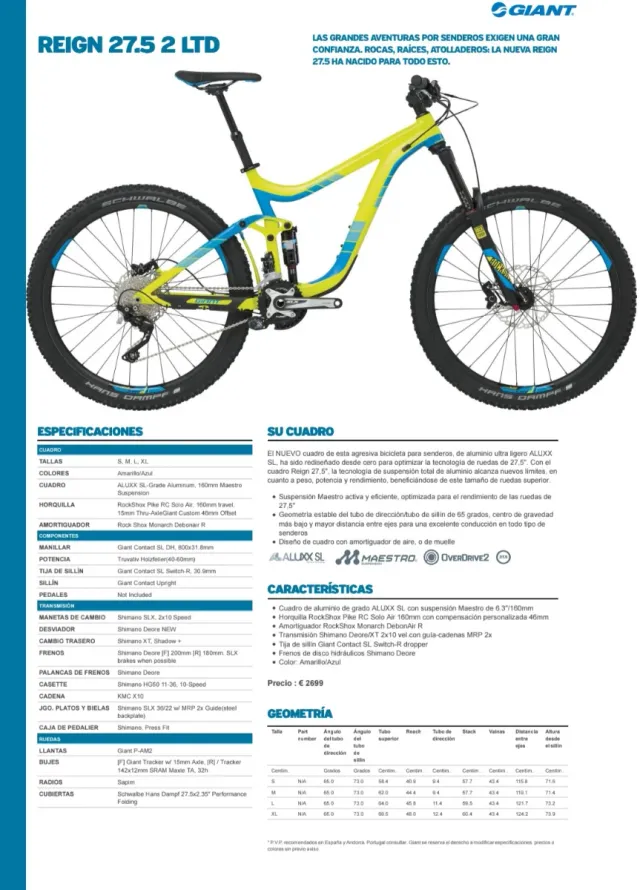 Giant Reign 2016 taglia M