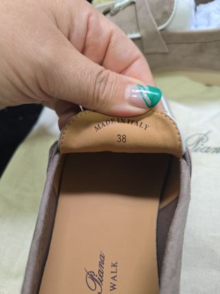 Mocasines Loro Piana Beige/Blanco