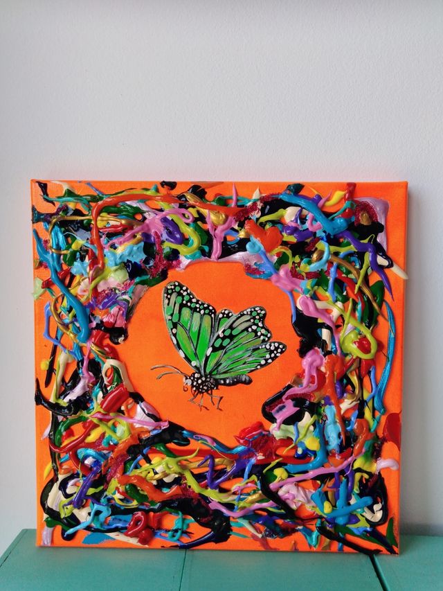 Cuadro Mariposa Verde Abstracto