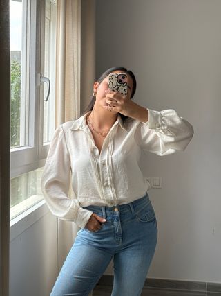 Blusa Zara blanca manga larga