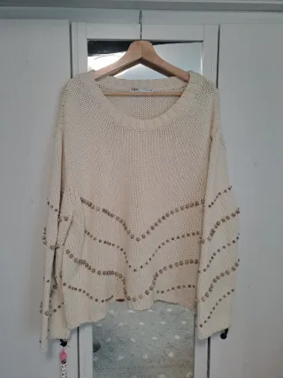 Jersey Zara Beige  Abalorios Madera talla XL