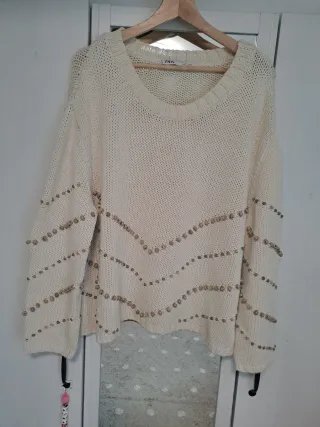 Jersey Zara Beige  Abalorios Madera talla XL