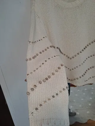 Jersey Zara Beige  Abalorios Madera talla XL