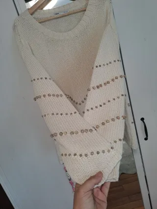 Jersey Zara Beige  Abalorios Madera talla XL