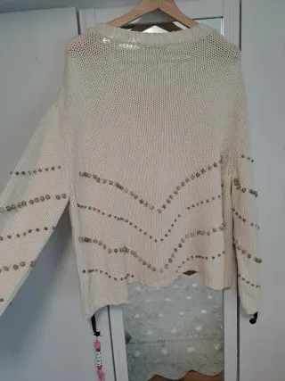 Jersey Zara Beige  Abalorios Madera talla XL