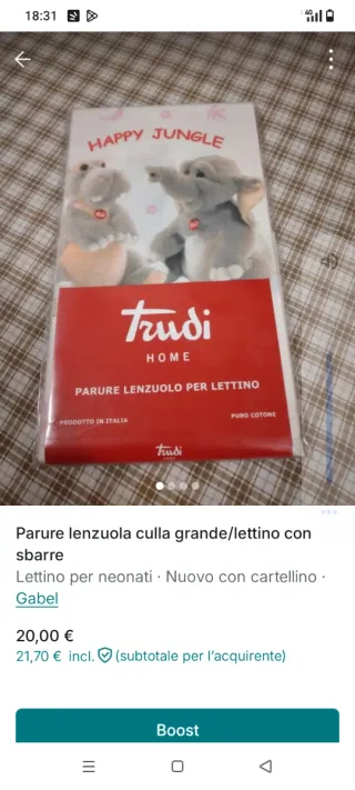 Trudi Home Parure Lenzuola Lettino Happy Jungle