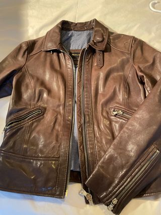 Cazadora Piel Marrón Massimo Dutti