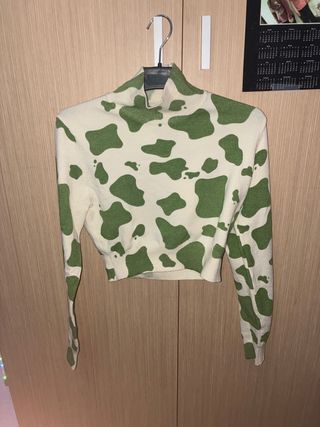 Jersey cuello alto estampado vaca verde
