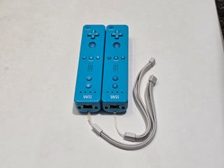2 mandos wii original nintendo cuerda color azul