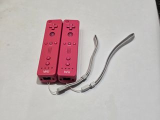 2 mandos wii original nintendo cuerda color rosa