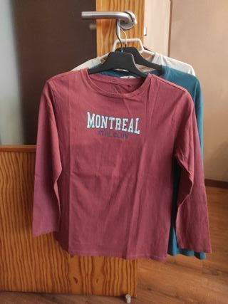 3 Camisetas manga larga niño beige,azul y granate