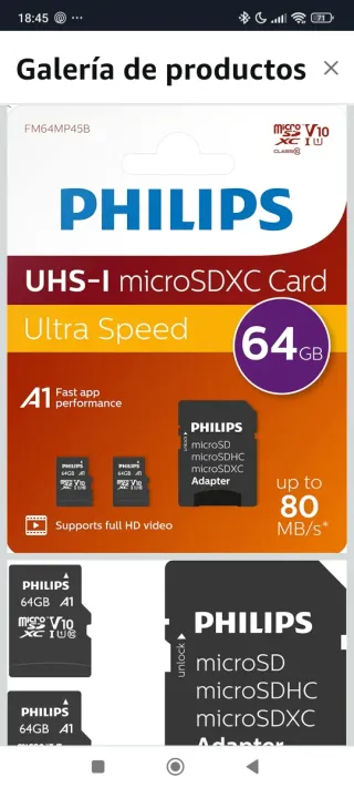 Tarjeta MicroSD Philips 64GB UHS-I
