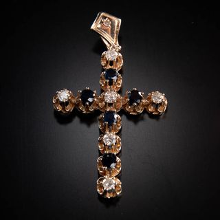 Cruz oro con brillantes y zafiros