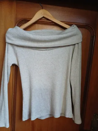 Jersey escote Bardot beige/dorado