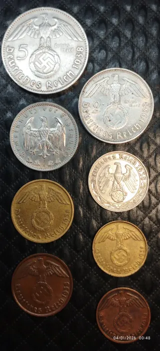 8 Monedas Alemanas ,III Reich año completo  1938.
