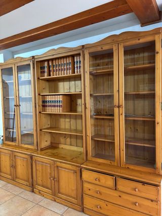 Mueble Librería Madera y Cristal