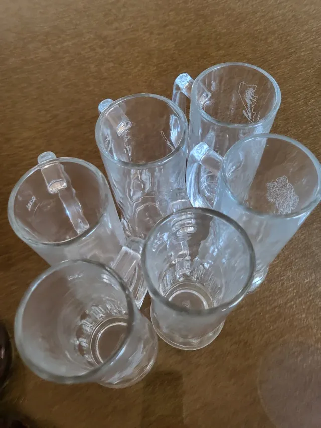 6 boccali di birra in vetro inciso