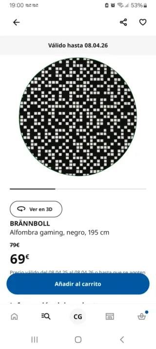 Alfombra Redonda gaming Ikea 195cm