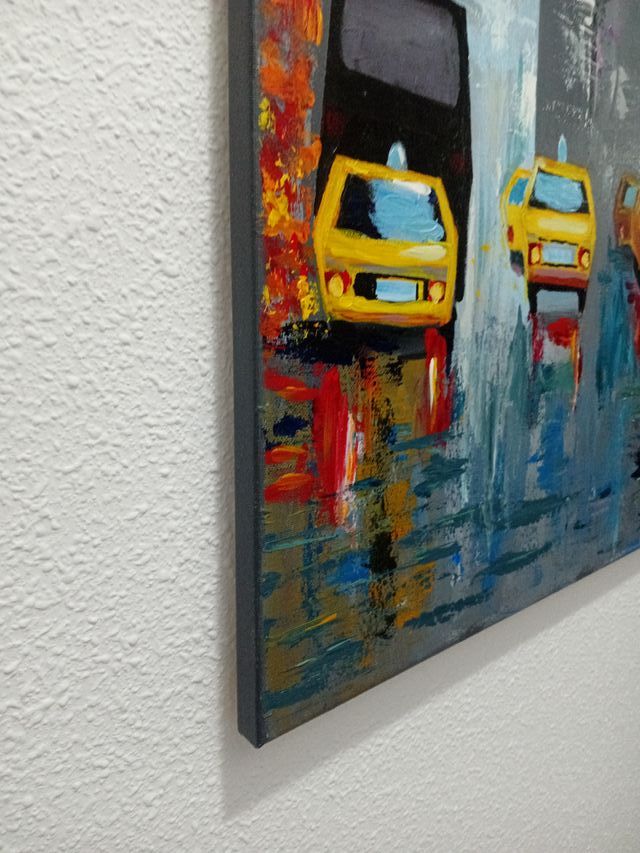 Cuadro abstracto ciudad taxis en New York