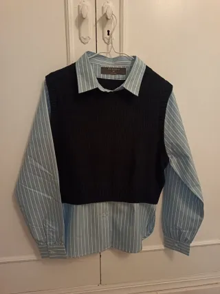 Camisa Primark rayas azul y jersey negro Talla M