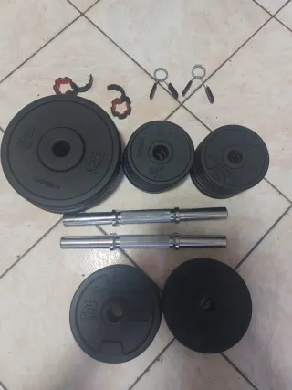 2 Manubr+ pesi 42KG e blocca dischi DOMYOS