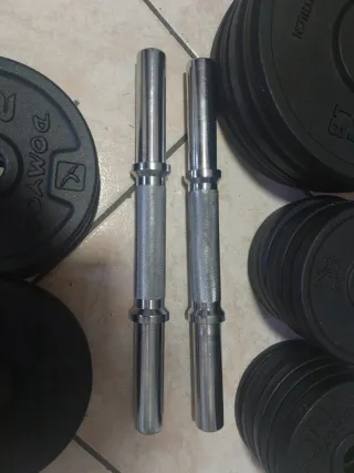 2 Manubr+ pesi 42KG e blocca dischi DOMYOS