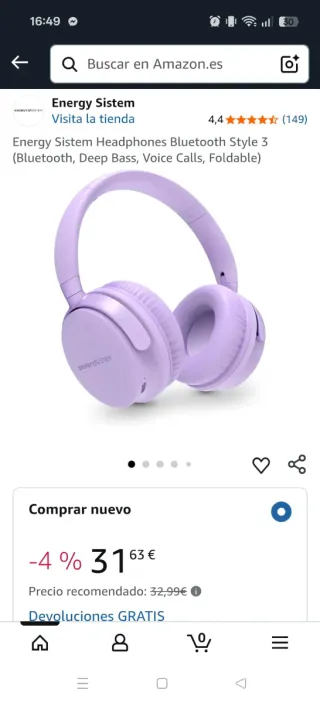 Auriculares Energy Sistem Style 3 Morado